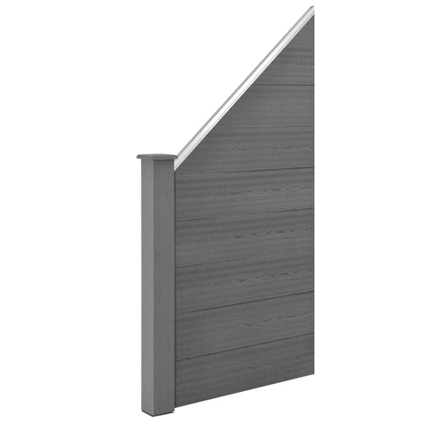 [neu.holz]® WPC Staket set med stolpe: fyrkantig, lutad-183x625cm-grå