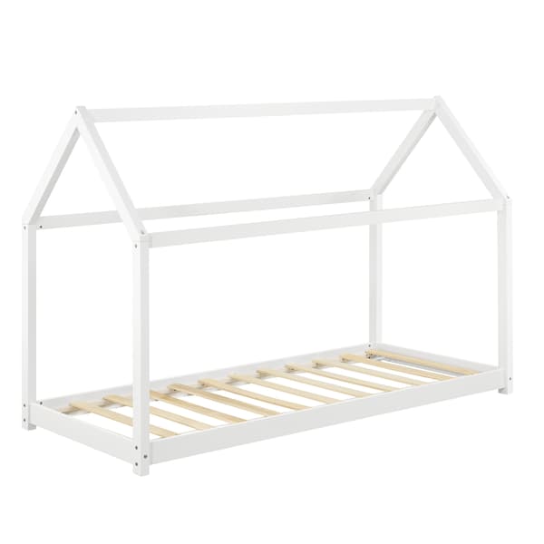 [en.casa]® Barn sängstomme Hemmet i "Hus" utförande inkl. ribbotten-160x80cm-furu-vit-max.belastning: 70 kg