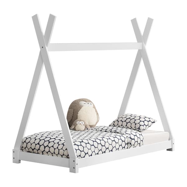 [en.casa]® Barnsäng tipitält-80x160cm-furu-vit matt