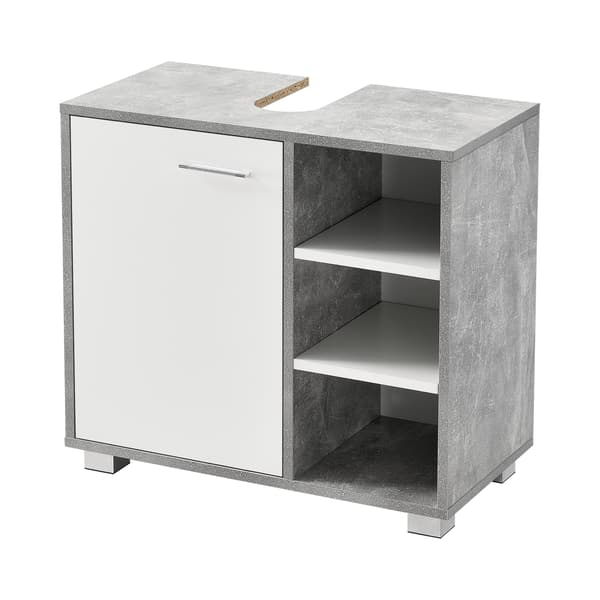 [en.casa]® Tvättställsunderskåp Narvik med dörr och 3 hyllplan-55,6x60x31cm-melaminbelagd spånskiva-betongkänsla-vit