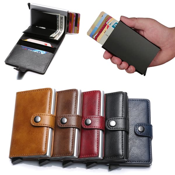 Puna- RFID Protection Wallet Kortin haltija 5kpl kortit (Aito nahka) -Kun Button
