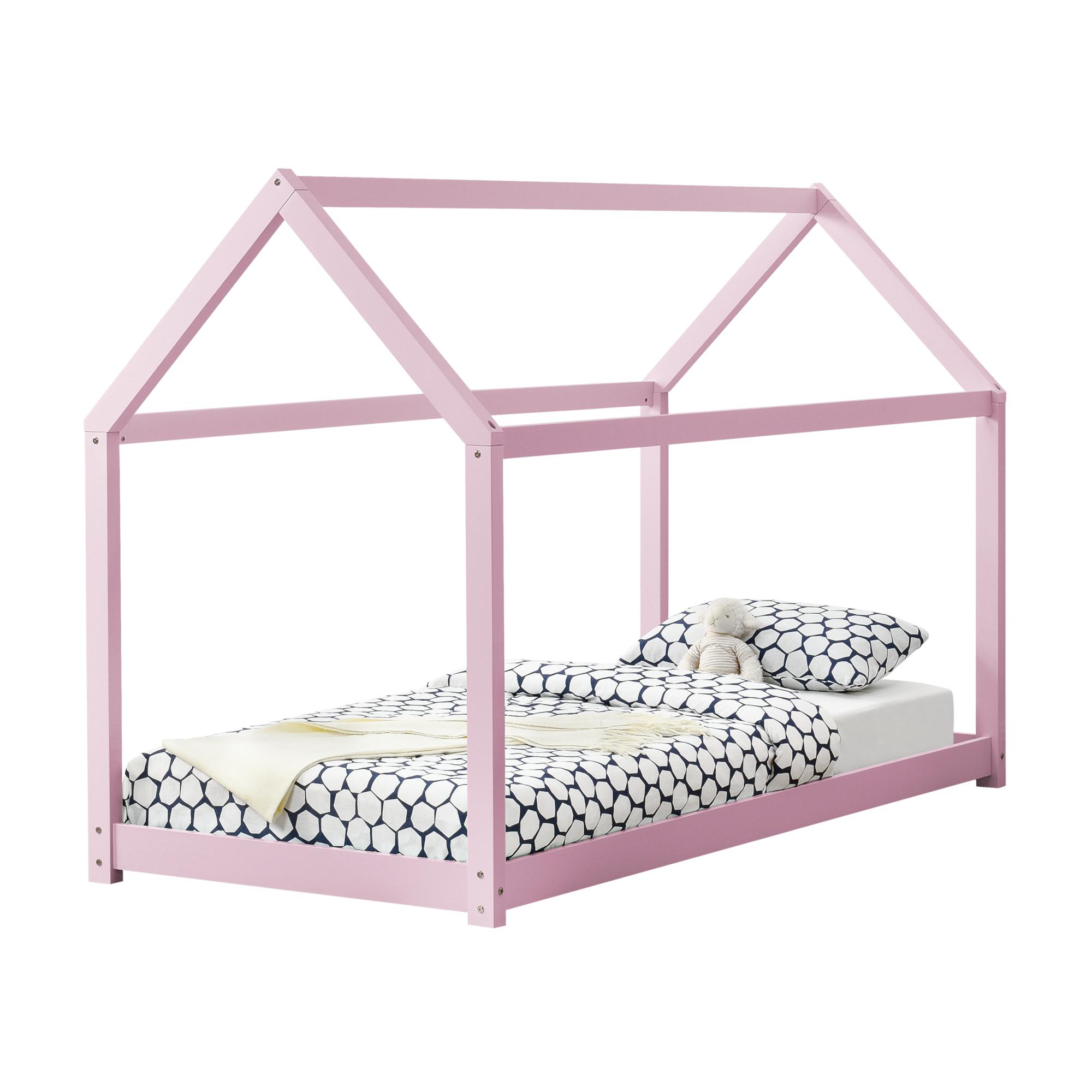 [en.casa]® Børneseng Hus - 200x90cm - fyrretræ - rosa