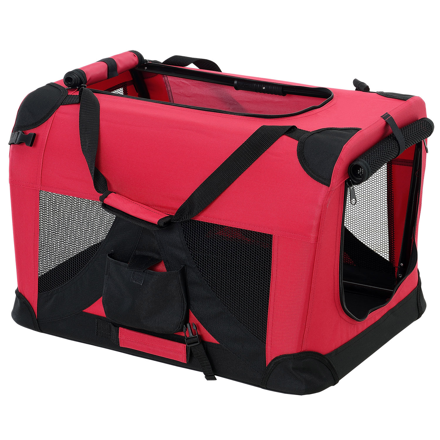 [pro.tec]® Transportväska för hund-Hundtransportbox-ihopfällbar-M-60x42x42cm-Röd