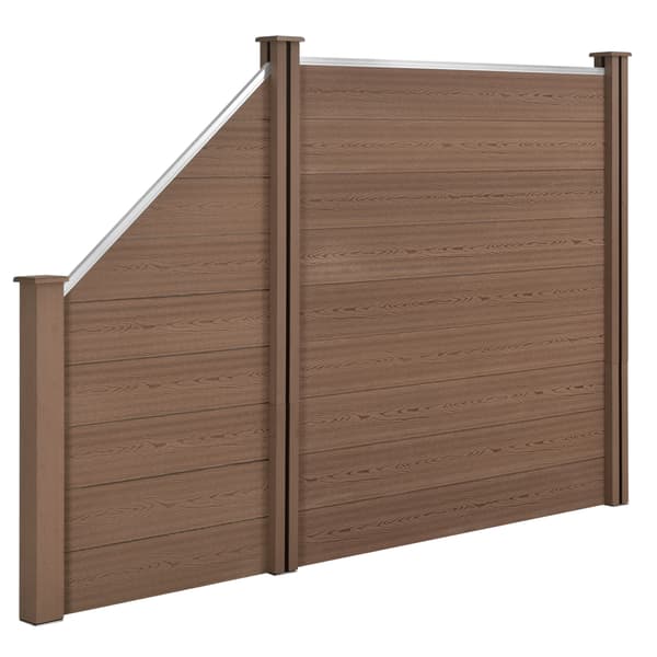[neu.holz]® WPC Hegn sæt med stolpe: firkantet, skrå - 183x277cm - brun