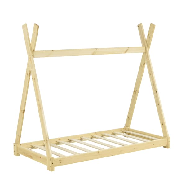 [en.casa]® Barnsäng tipitält inkl. madrass-80x160cm-furu