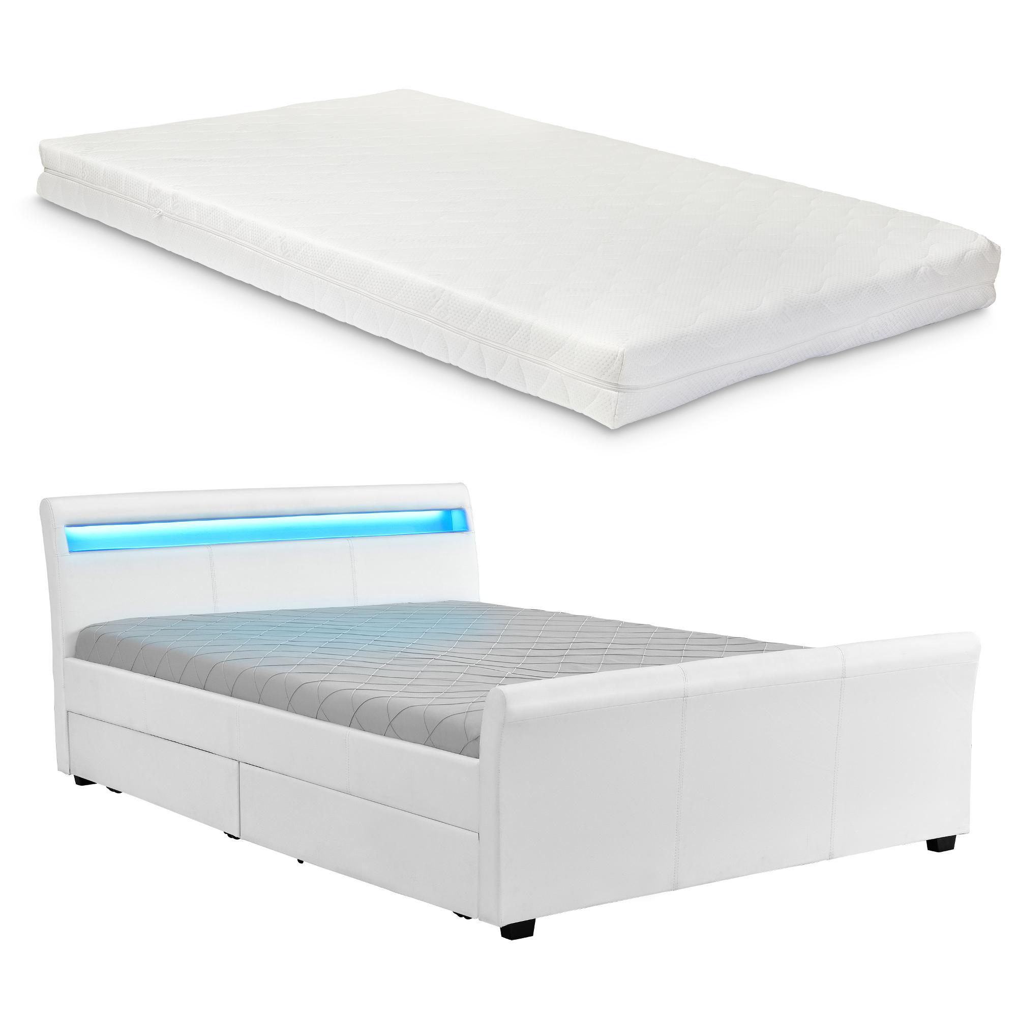 Corium® Tyylikäs verhoiltu sänky, PU tekonahka (matta) 220cm x 151cm valkoinen
