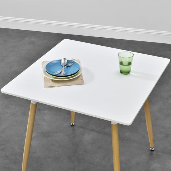 [en.casa]® Spisebord Margrethe - 80x80x74cm - firkantet - stål - MDF - eg farvet - hvid - plads for 3 personer
