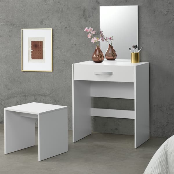 [en.casa]® Toalettbord/sminkbord Reykjavik med spegel, låda och stol-132x63x39cm-melaminbelagd spånskiva-vit