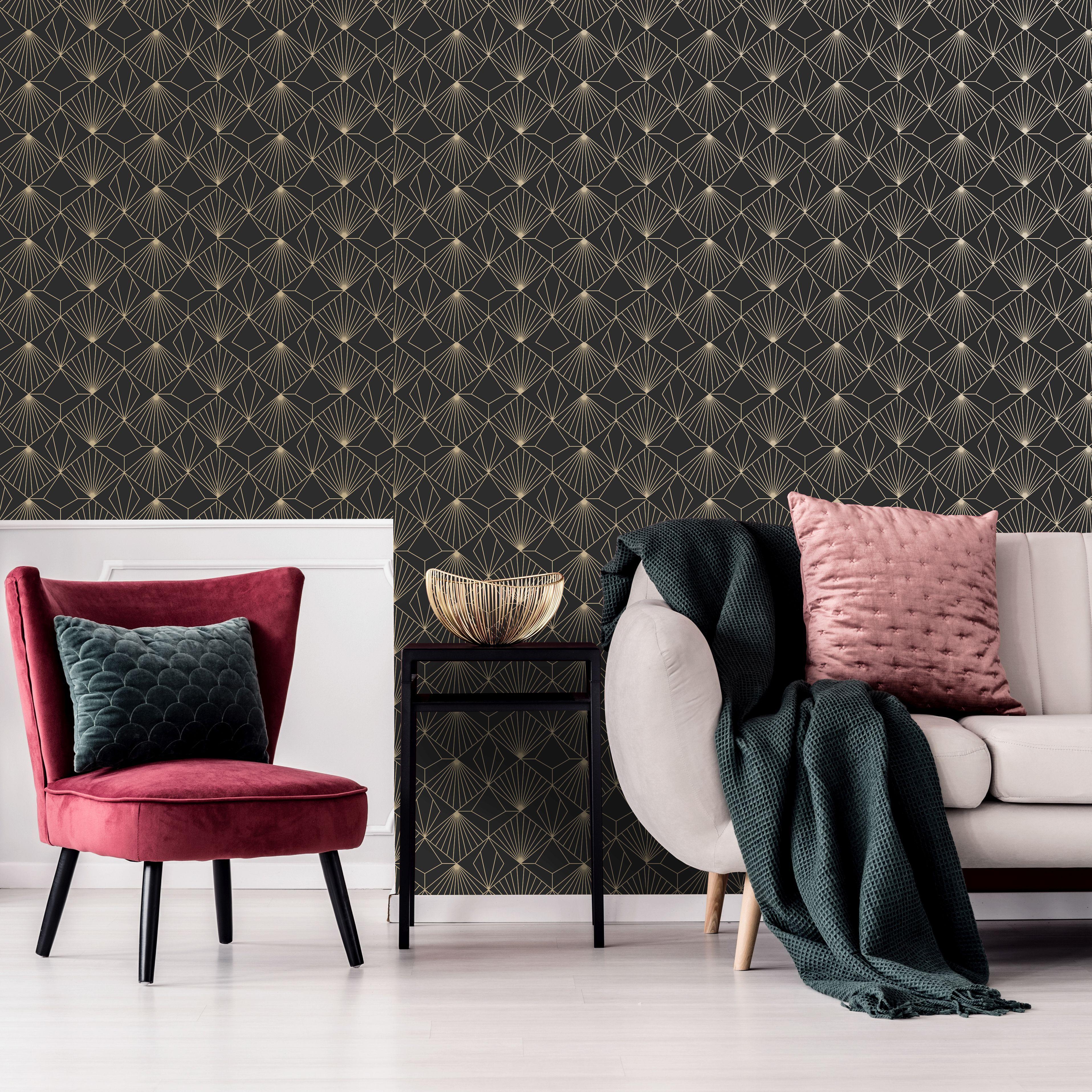 WOW - Tapet non-woven - Diamond Black - Svart - 10m x 52 cm
