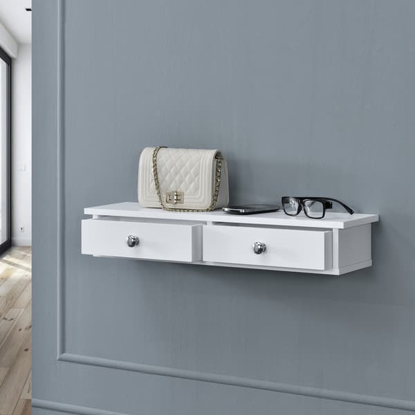 [en.casa]® Vægskab - væghylde med to skuffer - 10x60x15cm - hvid - vintage