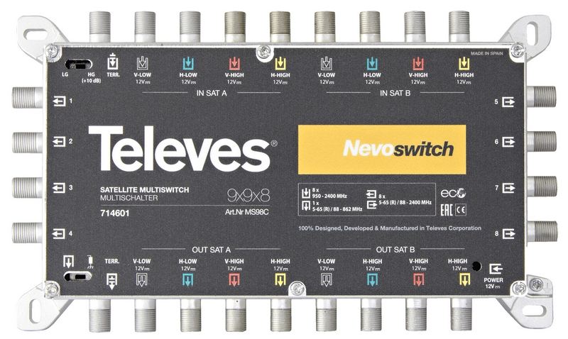 Nevo Multiswitch 9 ingångar 8 utgångar med kaskad