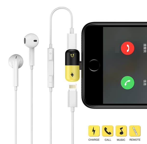 Dual Mini Salama sovitin to iPhone 7/8 / X / XS / XS MAX / XR (musta / keltainen)