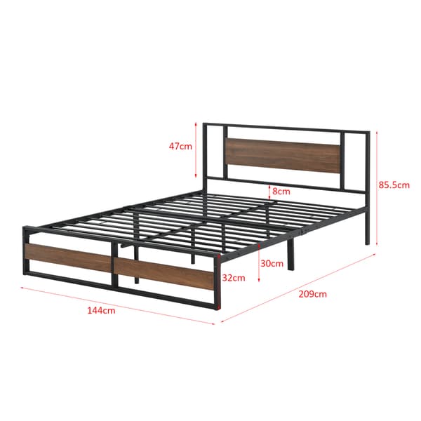 [en.casa]® Sängstomme Villach i metall-200x140cm-svart matt-pulverlackerat stål-spånskiva-träfärgade detaljer