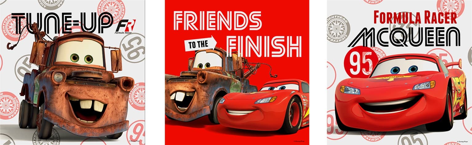 Disney - Print på Lærred 3 dele - Cars Friends Finish - 3x 30x30cm