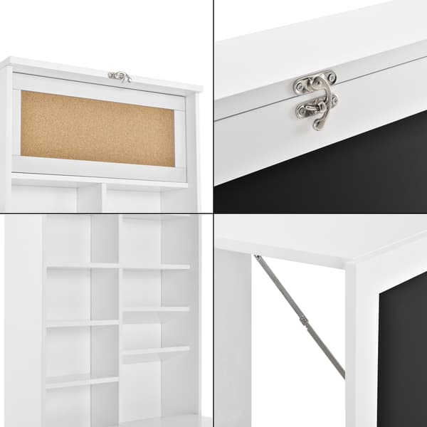 [en.casa]® Vægmonteret klapbord med tavle - 156x50x91,5cm - MDF - kork - hvid