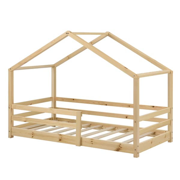 [en.casa]® Barn sängstomme Astrid i "Hus" utförande inkl. ribbotten-145x77x128cm-furu-bäddmått:140x70cm
