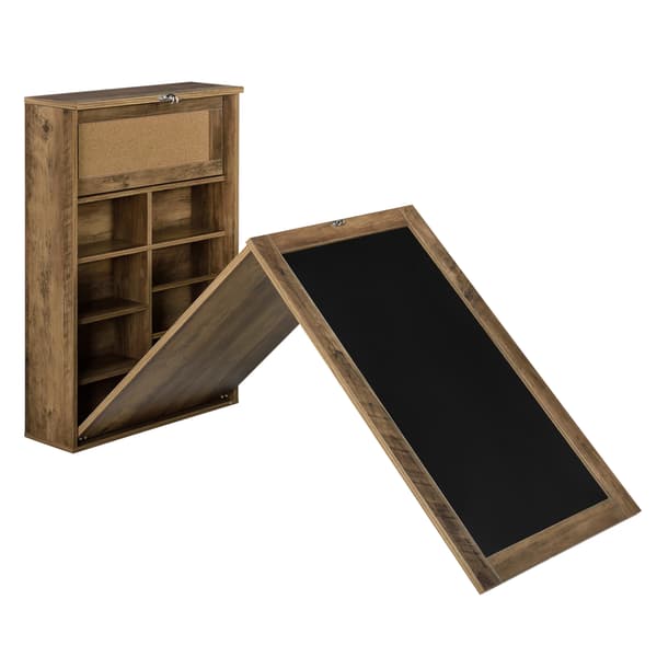 [en.casa]® Vægmonteret klapbord med tavle - 156x50x91,5cm - MDF - kork - træ farvet
