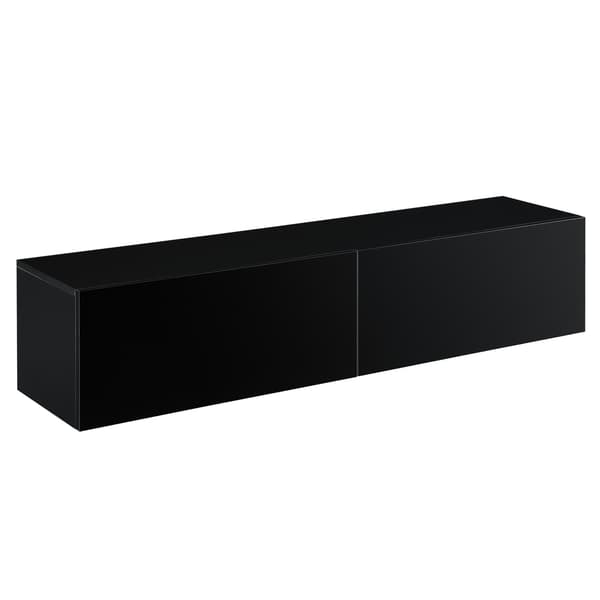 [en.casa] Väggskåp Evaton-tv-bord-sängbord-hallmöbel-med 2 lådor-140x33x30cm-melaminbelagd spånskiva-svart högglans-max. belastning: 25 kg