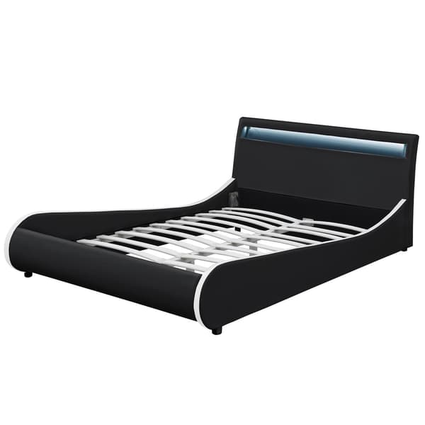 Corium® Tyylikäs verhoiltu sänky PU tekonahka  221cm x 149cm musta, valkoisella reunalla