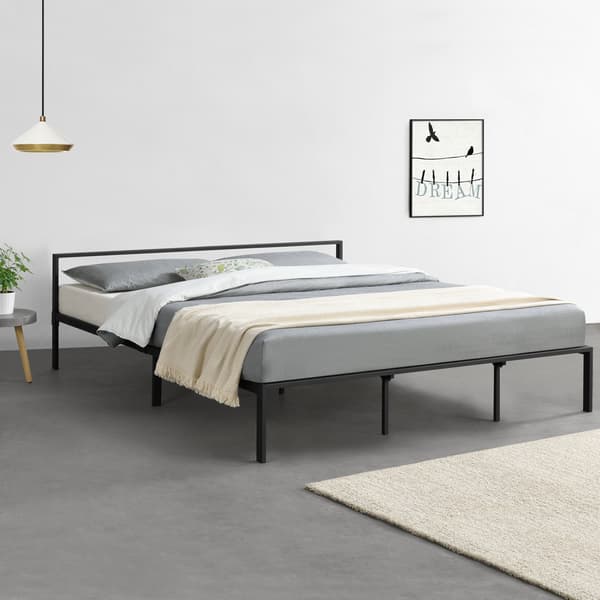 [en.casa]® Sängstomme Imatra i metall inkl. ribbotten-210x185x60cm-svart matt-bäddmått: 200x180cm