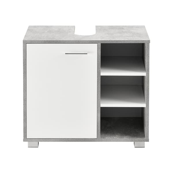 [en.casa]® Tvättställsunderskåp Narvik med dörr och 3 hyllplan-55,6x60x31cm-melaminbelagd spånskiva-betongkänsla-vit