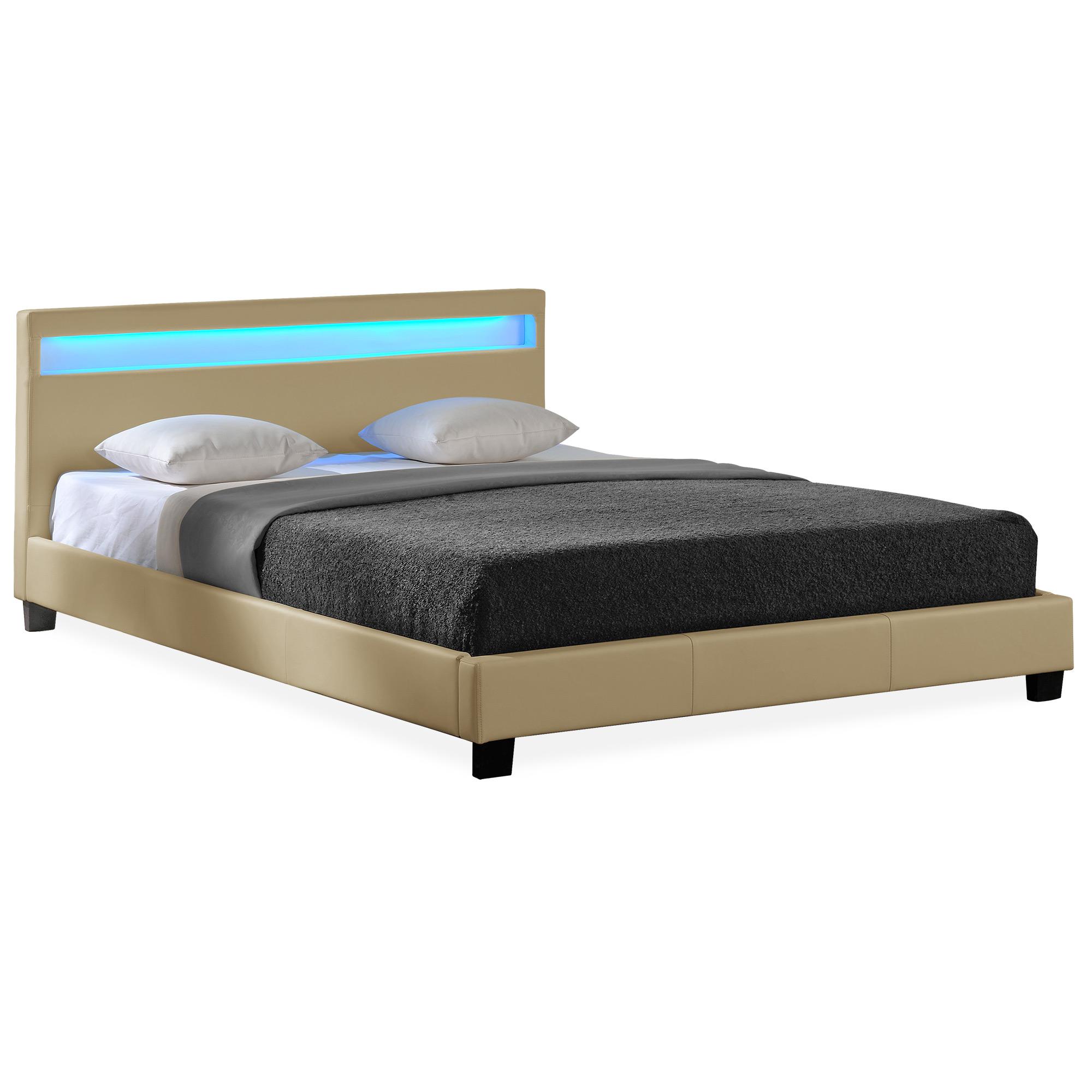 Corium® Moderni, tekonahalla verhoiltu parisänky - LED-tunnelmavalaisimella - 180x200 cm (beige)