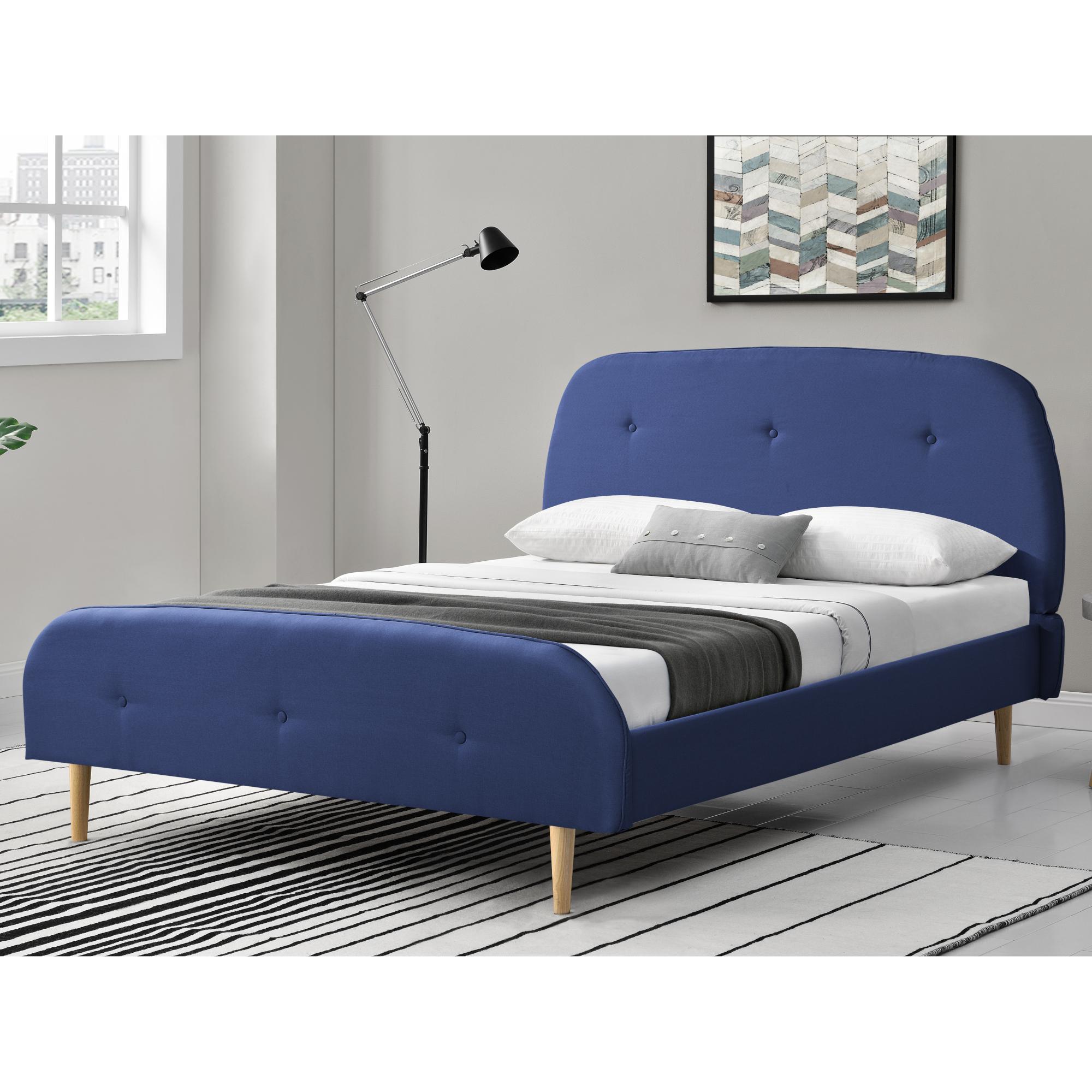 Corium® Klädd sängstomme Albufeira inkl. ribbotten-200x160cm-linne-blå-med dekorativa knappar