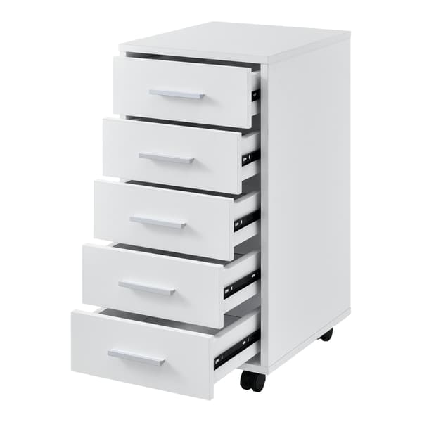 [en.casa]® Kontorskab på hjul - 63x33x38cm - 5 skuffer - Hvid