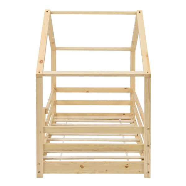 [en.casa]® Barn sängstomme Astrid i "Hus" utförande inkl. ribbotten-205x97x136cm-furu-bäddmått:200x90cm