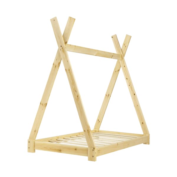 [en.casa]® Barnsäng tipitält inkl. madrass-80x160cm-furu