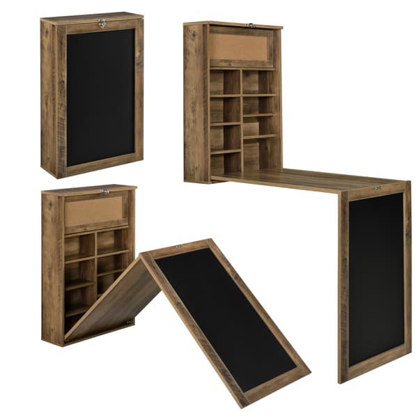 [en.casa]® Väggmonterat klaffbord med tavla-156x50x91,5cm-trä optik-MDF-kork