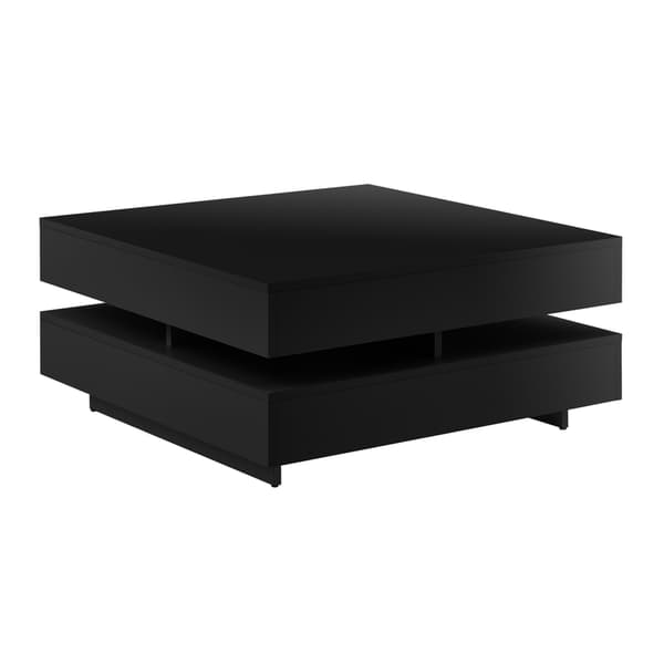 [en.casa]® Soffbord Hüven-75x75x35,5cm-svart högglans-4 förvaringsytor-melaminbelagd spånskiva