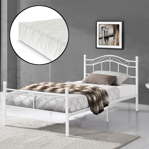 [en.casa]® Säng Harstad i metall inkl. madrass-120x200cm-Vit