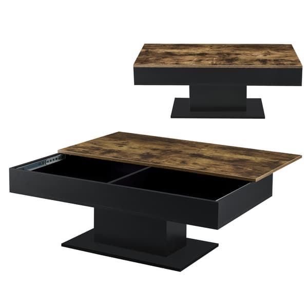 [en.casa]® Soffbord Lünen med inbyggd förvaring-40x110x60cm-trä imitation-svart-melaminbelagd spånskiva