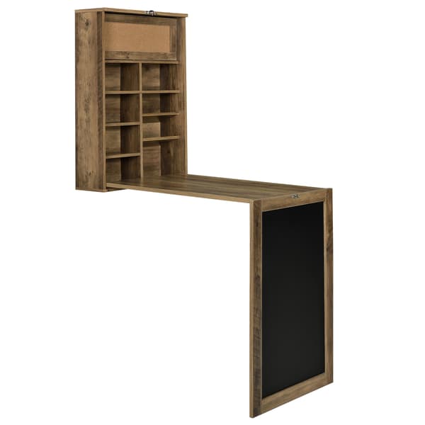 [en.casa]® Vægmonteret klapbord med tavle - 156x50x91,5cm - MDF - kork - træ farvet