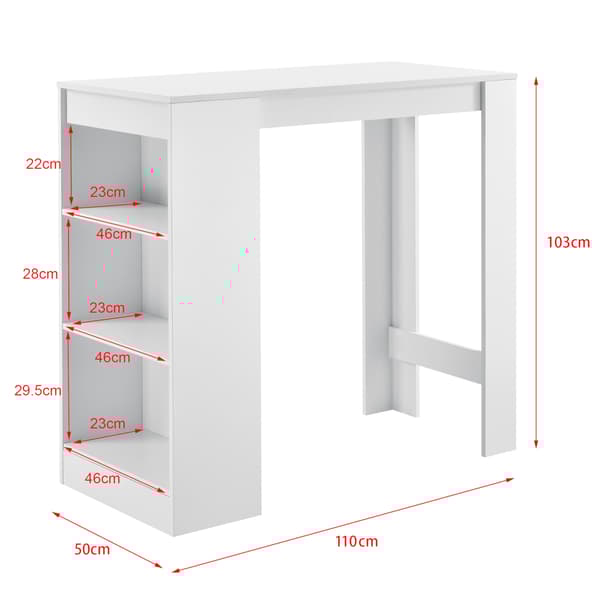 [en.casa] Elegant barbord med 3 hyllor-110x50x103cm-vit