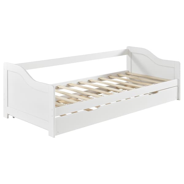 [en.casa] Bäddsoffa med utdragbar undersäng och 2 madrasser-205x97x66cm-furu-vit