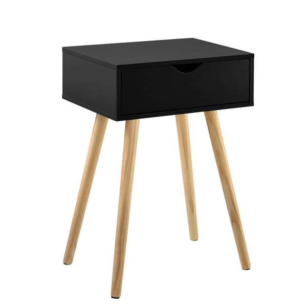 [en.casa] Sengebord - sideboard - med skuffe - 60x40x29,5cm - fyrretræ - spånplade - sort