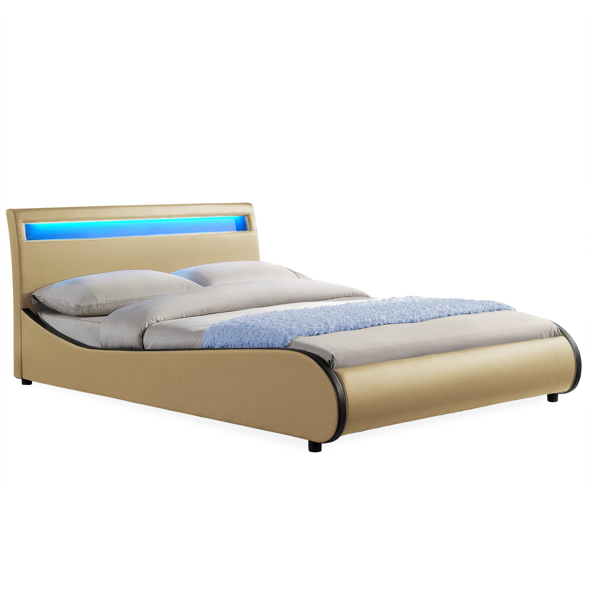 Corium® Tyylikäs verhoiltu sänky PU tekonahka 221cm x 149cm beige, mustalla reunalla