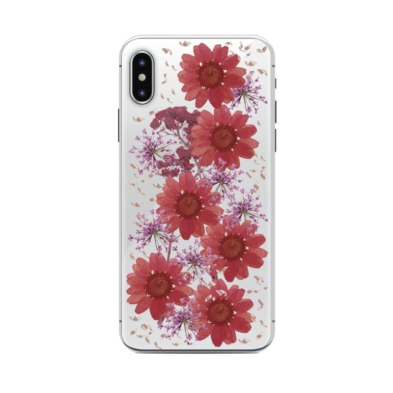 Puro Skal till iPhone X/XS, Hippie Chic Fall Cover, Äkta blommor, Röd