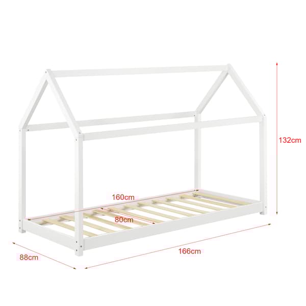 [en.casa]® Barn sängstomme Hemmet i "Hus" utförande inkl. ribbotten-160x80cm-furu-vit-max.belastning: 70 kg