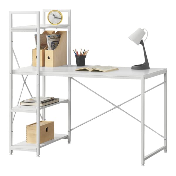 [en.casa]® Skrivbord Stavanger med 4 hyllor-122x120x64cm-stål-melaminbelagd spånskiva-vit