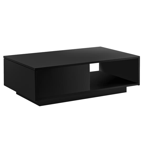 [en.casa] ® Sofabord Biskra-95x55x31cm-sort højglans-med skuffe-melaminovertrukket spånplade