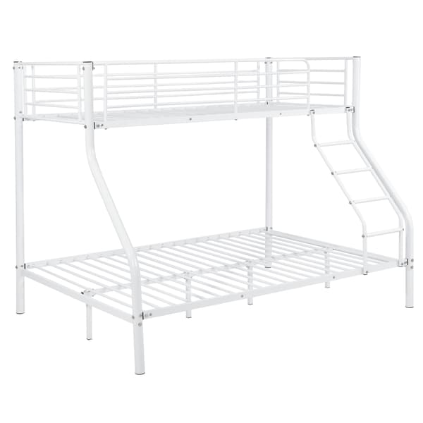 [neu.haus]® Våningssängstomme i metall inkl. madrasser-210x147,5x168cm-plats för 3-med stege-vit