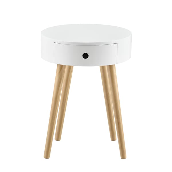 [en.casa] Stabelbart sengebord - sidebord med skuffe - rund - 50x38x38cm - MDF - fyrretræ - hvidlakeret