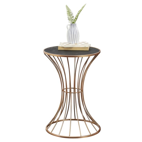 [en.casa]® Timglasformat soffbord-sängbord-55,5x37,5cm-metall-MDF-koppar-rustik träoptik