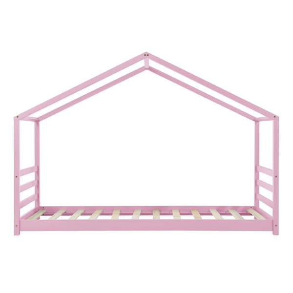 [en.casa]® Barn sängstomme Vardø i "Hus" utförande inkl. ribbotten-200x98x142cm-furu-rosa-bäddmått:200x90cm