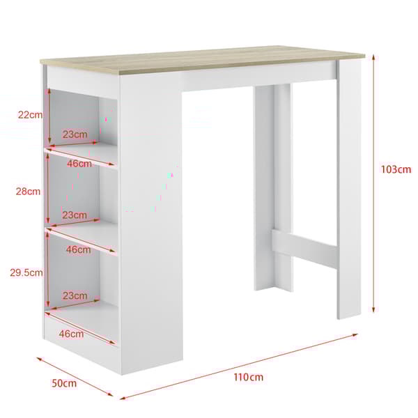 [en.casa] Elegant barbord med kopholder 110x50x103cm - krydsfiner - hvid/eg udseende
