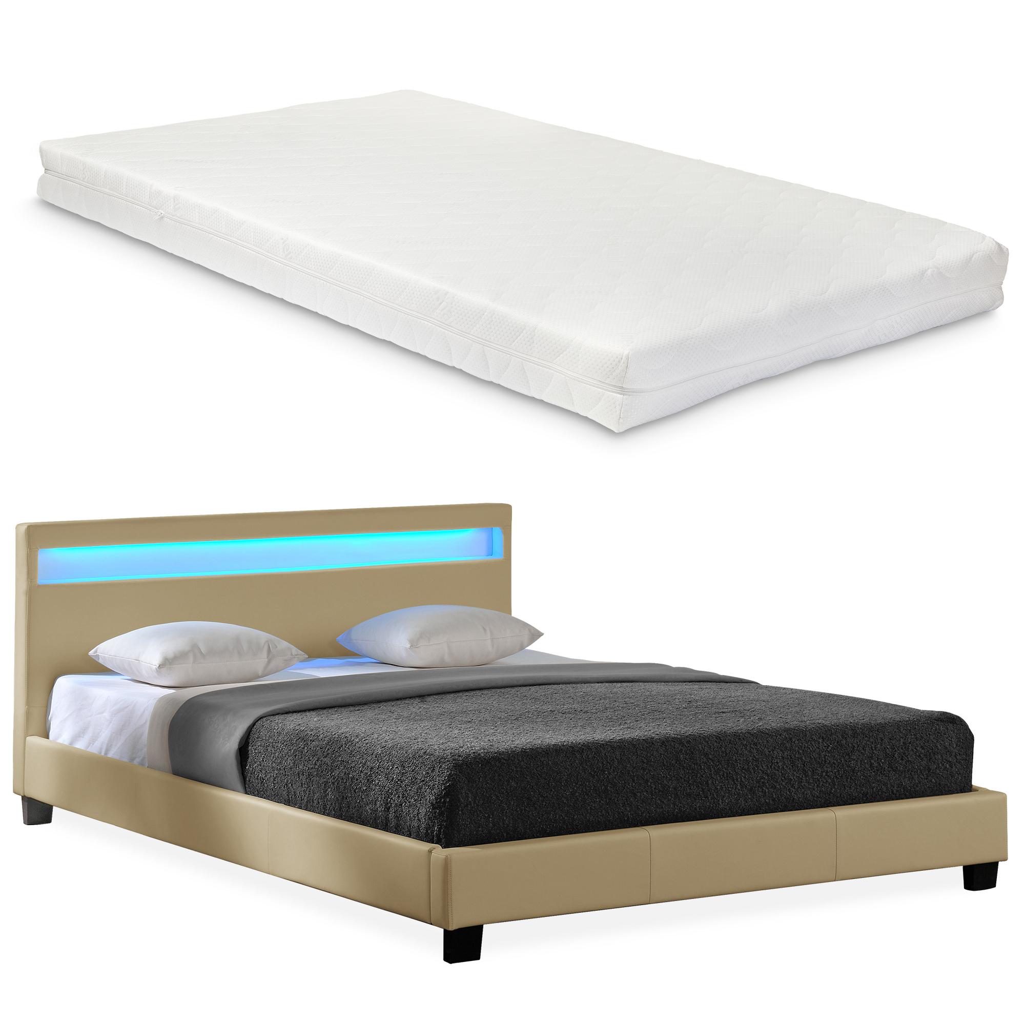 Corium® Tyylikäs verhoiltu sänky, PU tekonahka 210cm x 189cm beige