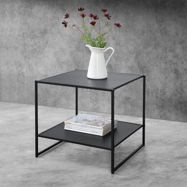 [en.casa]® Sängbord-Soffbord-51x53x51cm-svart matt-metall